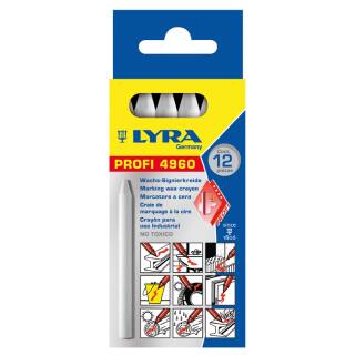 Lyra Profi 4960 Wachs-Signierkreide 100 mm x 8,5 mm - weiss 12 Stck