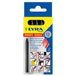 Lyra Profi 4960 Wachs-Signierkreide 100 mm x 8,5 mm - schwarz 12 Stck