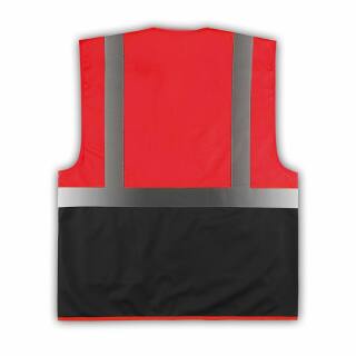 Roadie Warnweste mit Taschen und Reißverschluss - rot-schwarz - M
