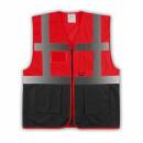 Roadie Warnweste mit Taschen und Reißverschluss - rot-schwarz - M