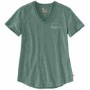 Carhartt Women Lockhart Graphic V-Neck T-Shirt - Ltd Edition - musk green heather nep - S